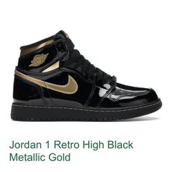 Brand/Model: Jordan 1 Retro High; Color: Black Metallic Gold; Size: US 6.5Y; Condition: New