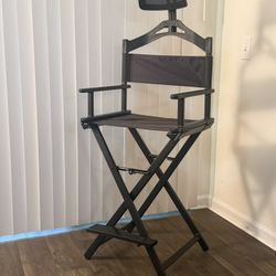 New Black Makeup Artist Chair w/ Headrest – Adjustable & Foldable