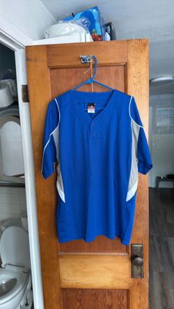 Alleson Athetic 2 Button Henley Baseball Jersey Blue Gray White Mens L