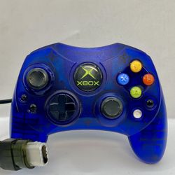 Original Xbox OEM S Type Blue Controller with Breakaway Cable CLEANED & TESTED