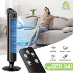34" Tower Fan - 3 Speeds 3 Modes - Room Temperature Display