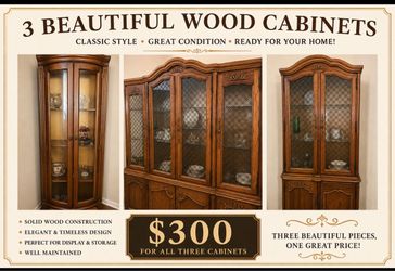 Three wood antique cabinets