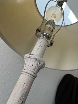 Pair antiqued whitewashed table lamps