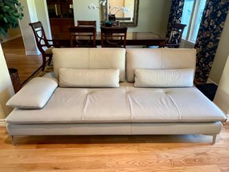 Roche Bobois Light grey Leather Couch & Lounger Like new