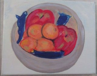 Fruit still life acrylic painting  8 x 10 Apple Orange
