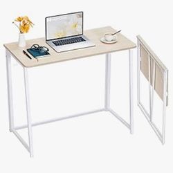 Folding Desk - White Frame, Light Wood Top