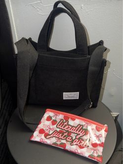 Black Canvas Mini Tote Crossbody Bag