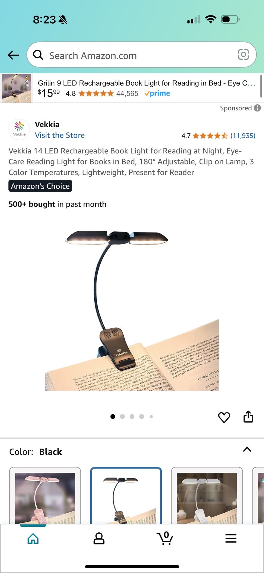 Vekkia 14 LED Rechargeable Book Light for Reading at Night, Eye-Care Reading Light for Books in Bed, 180° Adjustable, Clip on Lamp, 3 Color Temperatur