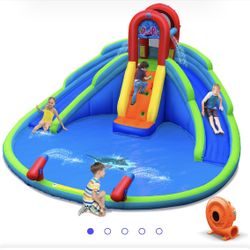 Gymax Inflatable Waterslide Wet and Dry Bounce House w/Upgraded Handrail and 780W Blower