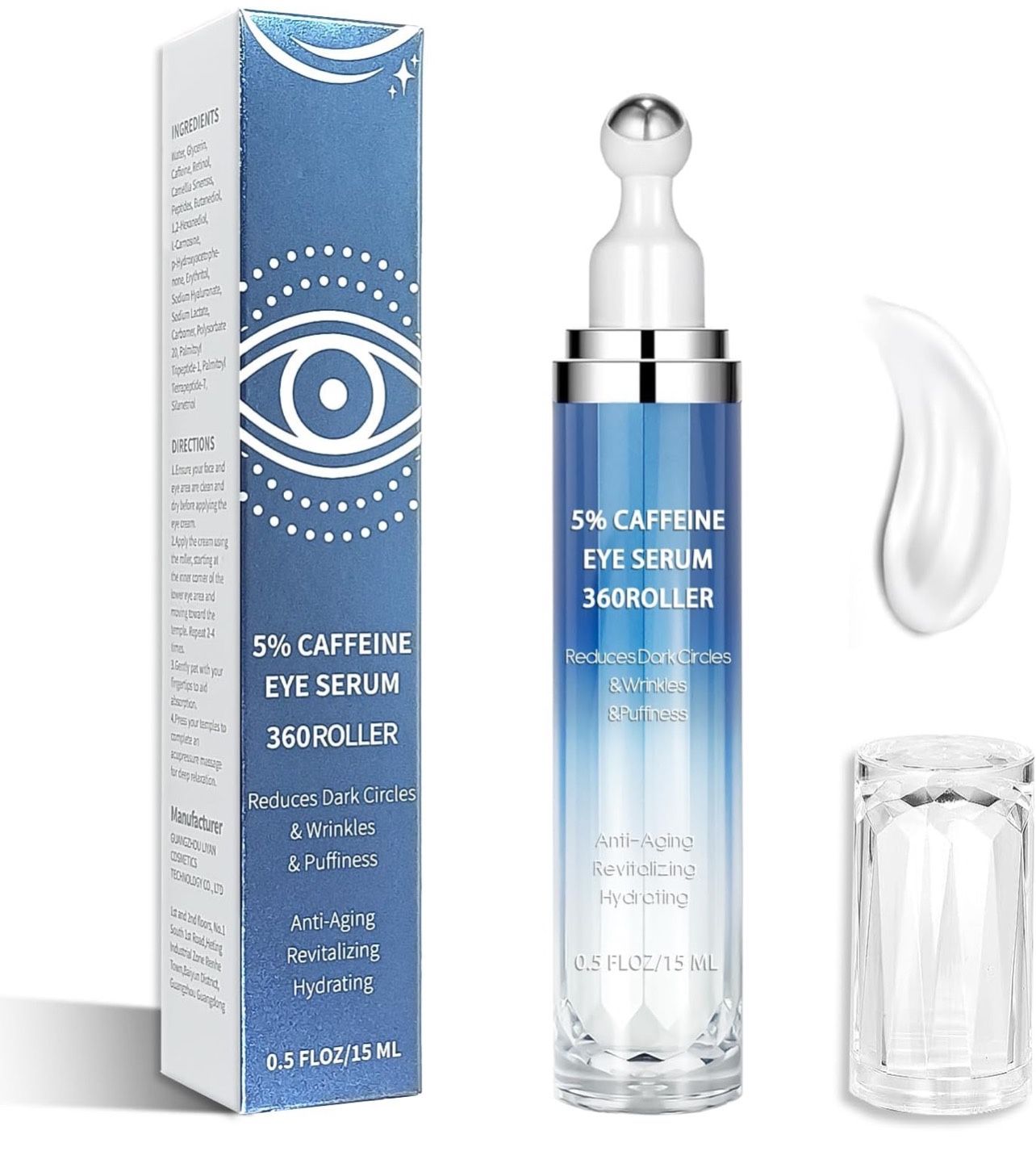 Eye Serum with 5% Caffeine & 5% Retinol – Under Eye Cream with Hyaluronic Acid, Niacinamide & Peptides for Dark Circles, Puffiness & Fine Lines – 360°