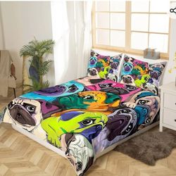 Pug Dog Bright Color Neon Full Bed Duvet 