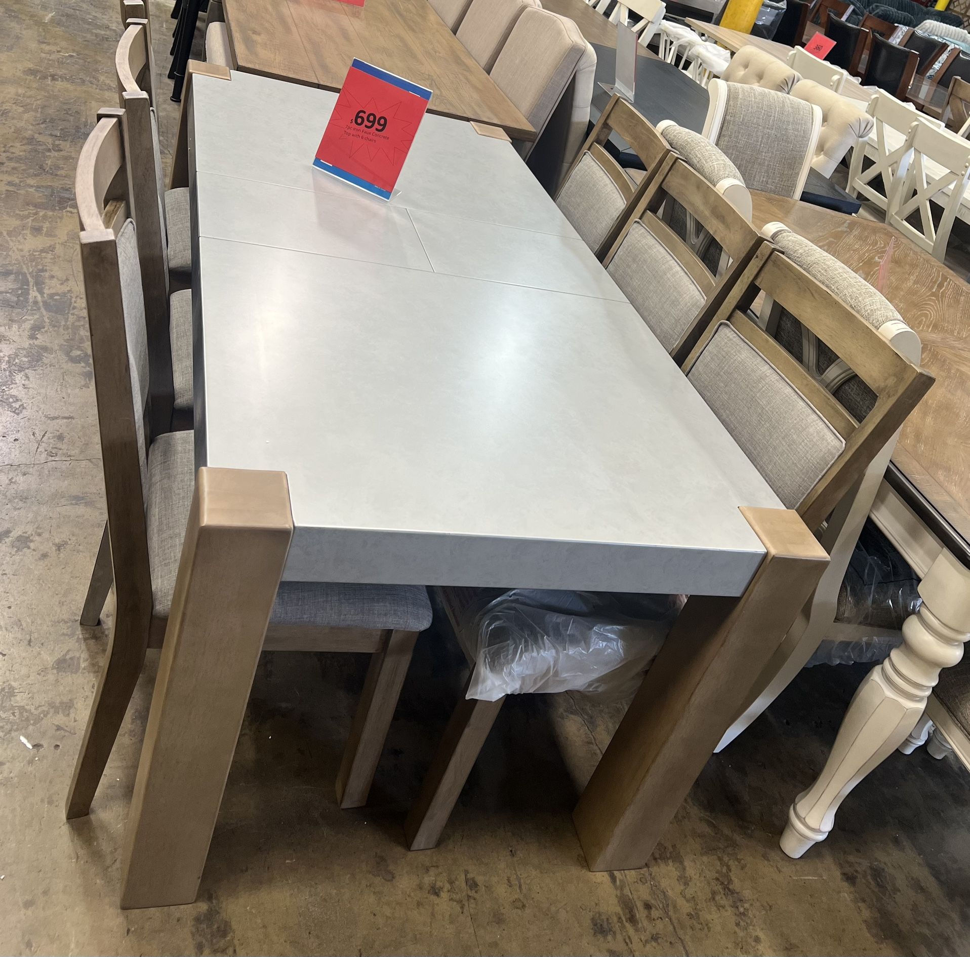 Silver-Finish Dining Table with 12” Butterfly Leaf and 6 Matching Chairs