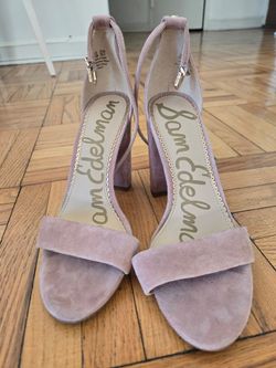 Sam Edelman Yaro block heel sandals in a pink suede finish 6.5