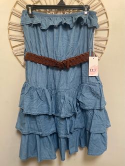 NWT BBJ Strapless Denim Ruffled Tier Dress Juniors Size XL