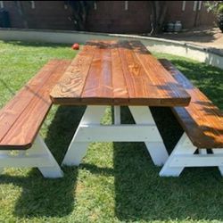 Picnic Tables And Garden Wooden Decorations. 