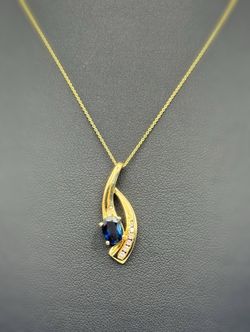 14k yellow gold Natural 0.75 Blue Oval Sapphire 0.15CTW Natural Diamond 16” Necklace