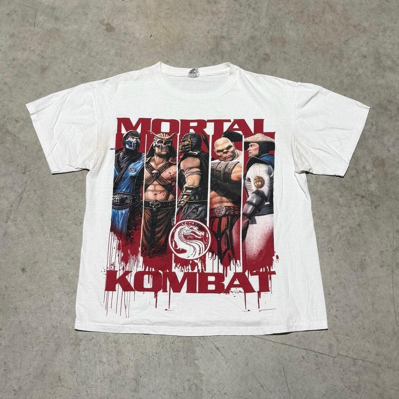 White Mortal Kombat multi-coloured graphic t-shirt gaming L