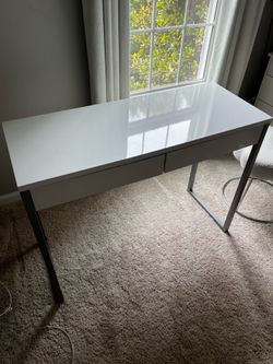 Modern White High-Gloss Desk with 2 Drawers for Sale