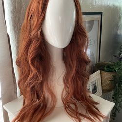 very good K’ryssma long wavy copper red synthetic wig 22 inches anime halloween cosplay
