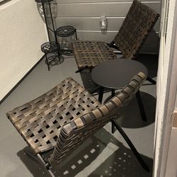 3 Piece Patio Foldable Chairs And Table, Like New 