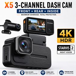 X5 4K 3-Channel Dash Cam Front Rear Inside GPS WiFi