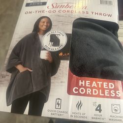 Sunbeam On-the-Go Cordless Heated Throw Blanket Microplush Gray 4 Heat Settings 50" x 60"