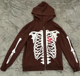 men’s Romwe brown skeleton graphic hoodie size Medium