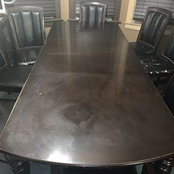 Dark Wooden Table / With 2 Arm Chairs And 6 Armless SEATS 8