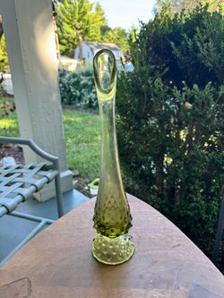 Vintage Fenton-Style Avocado Green Hobnail Swung Bud Vase – 10.5” – 1960s/70s