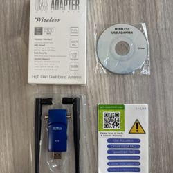 Wireless USB Adapter 1300Mbps for PC, Dual Band 2.4 & 5.8 GHz.