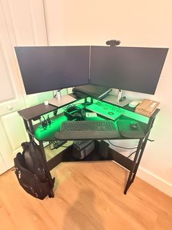 Black L-Shaped Corner Computer Gaming Desk