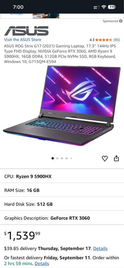 Asus rog g17 gaming laptop 3060 5900x