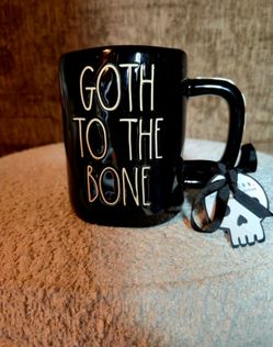 Rae DunnRae Dunn Goth to the Bone Halloween Mug Black Iridescent Ceramic Mug NWT