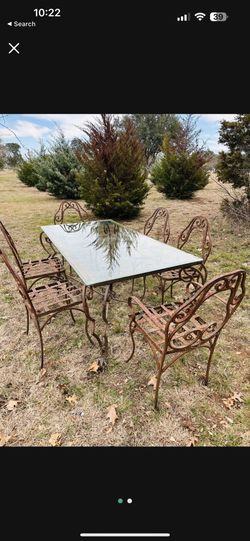 Iron Glass Table With Chairs 
