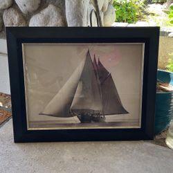 Sail Boat Black And White Photo In Black Frame With Silver 