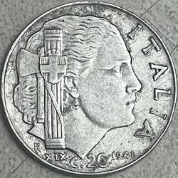 ERROR!! 1941 Italian 20 Centesimi - Double Die Obverse & Reverse