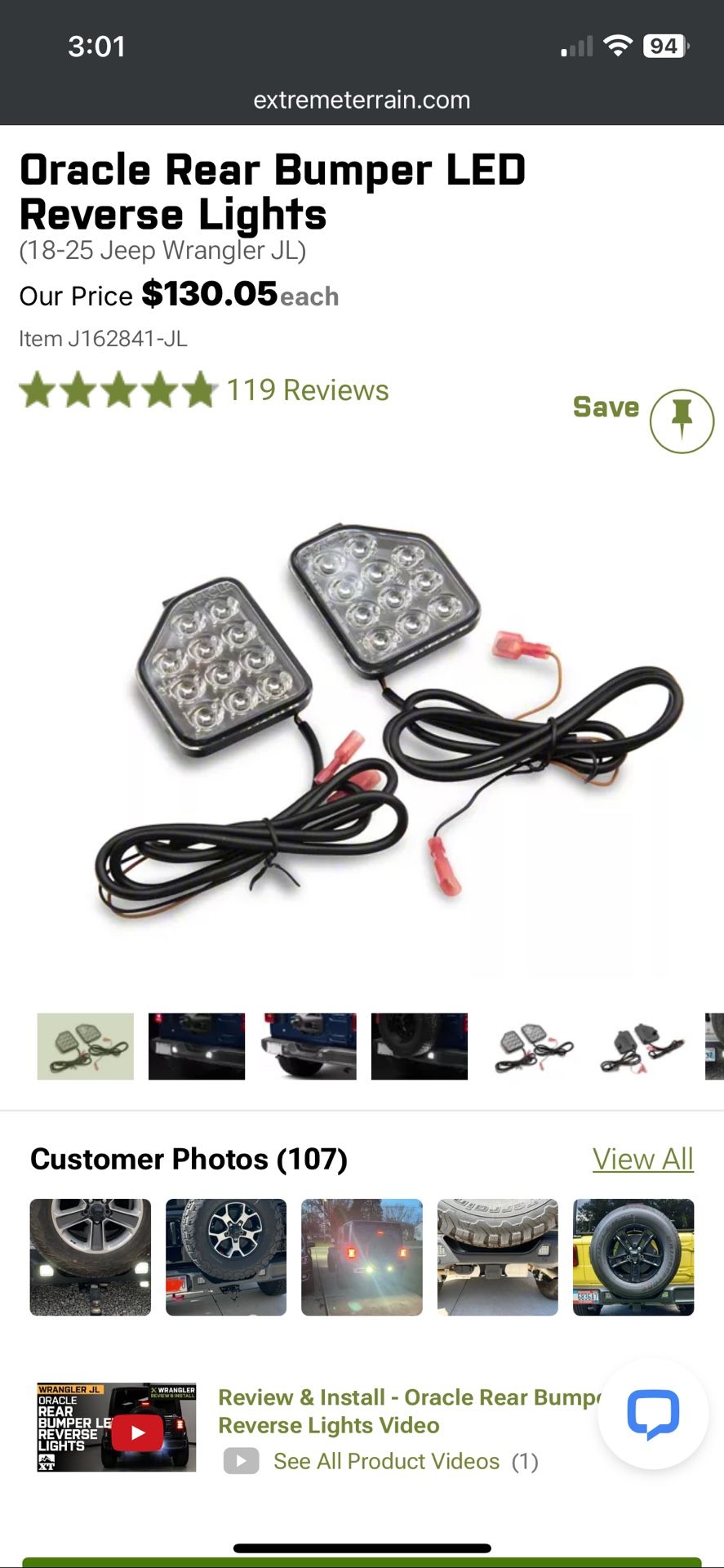 *BNIB* Jeep Oracle Rear Bumper LED Reverse Lights For JL