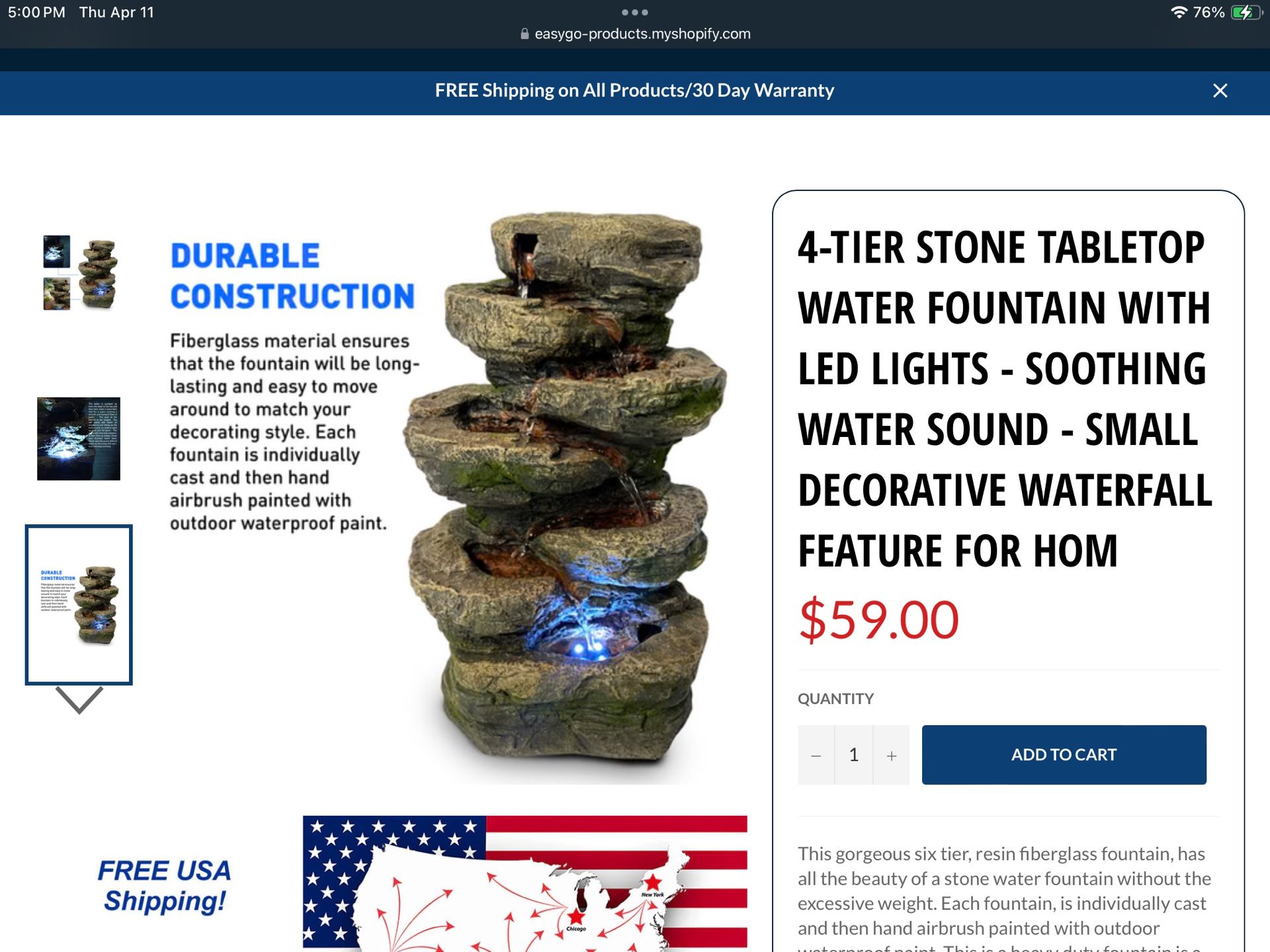 Fountain, Four Tier Table Top Water, Fountain New In Irvine 