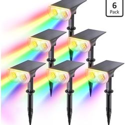 6 Pack Solar Lights Outdoor Waterproof IP67, StarRay RGB Solar Spot Lights Outdoor