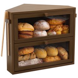 Corner Bread Box for Kitchen Countertop,Double Layer Under Cabinet Organizer (Brown. Medium)