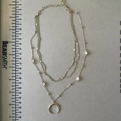 Gold Time Crescent Moon Pendant 3 Tier Chain Necklace