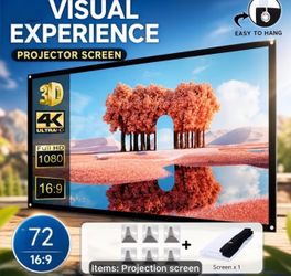 New 72-Inch High-Definition Portable Movie Screen 16:9 Double-Sided Projection, 7pcs Set (Projection Screen Six Hooks), Suitable for Home Theater Outd