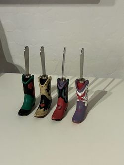 Vintage Whimsical Cowboy Boot Cheese Spreaders - Set of 4 Polyresin