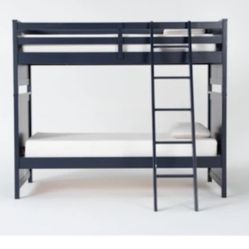 Blue Twin Over Full Wood Bunk Bed With Ladder 