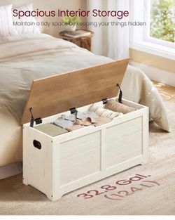 Storage Chest, Storage Bench with 2 Safety Hinges, Farmhouse Style, 15.7 x 39.4 x 18.3 Inches, for Entryway, Bedroom, Living Room, Rustic White and Ho