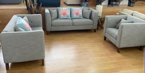 Gray Fabric Sofa Set – 3 Pieces