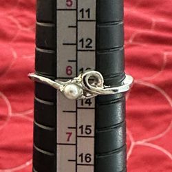 Fashion Pearl Silver Ring Size 6