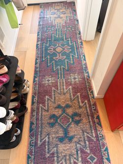 Vintage Boho Runner Rug Turkish Wool