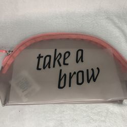 Pink makeup bag with "take a brow" slogan #makeupbag