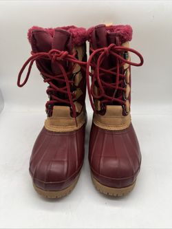 Eddie Bauer Boots Mens Size 8 Vintage Sherpa Lined Red/Tan Rubber Snow Duck
